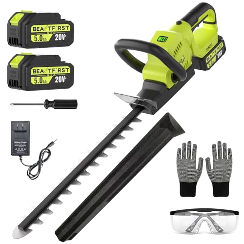 20V Hedge Trimmer Cordless with 2x5.0Ah Battery & Charger 22-Inch Handheld Electric Tree Grass Trimmer with Rotatable Handle & Dual-Action Blade Bush Shear Grass Cutter for Shrub Trimming Garden