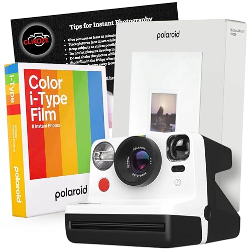 Instant Camera Bundle with Polaroid Now Gen 2, 8x Shot Colour i-Type Film, Large Polaroid Album and Clikoze Photography Tips Card