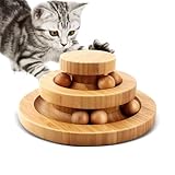 SunStarsPets 木製 猫用回転ボール タワー 組み立て不要 止まらない回転 猫おもちゃ 遊ぶ盤 ストレス解消 運動不足対策 ナチュラル安全素材 寂しさ解消 (二層, 松製)