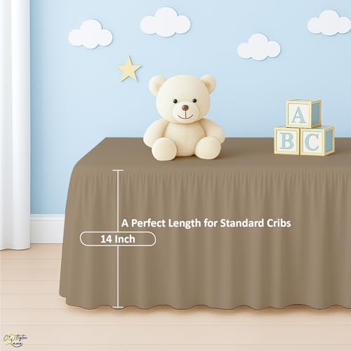 Image of Cottignton Lane Ruffled Crib Bed Skirt, Soft Nursery Bedding in 100% Natural Cotton, Platform Style with 4-Sided Coverage & Split Corners - Fits Standard Cribs 28 inch x 52 inch with 14 inch Drop, Taupe