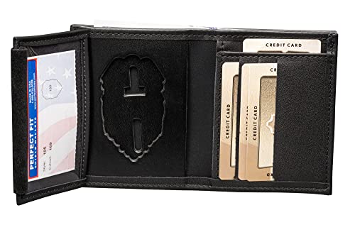 Perfect Fit Shield Wallets Florida and Connecticut Corrections Hidden Badge Wallet Black Leather Badge and ID Holder (Cutout # 189)