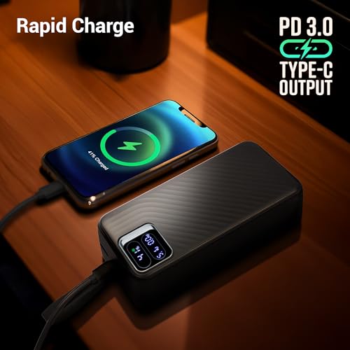 Image of ZEBRONICS 50000 mAh Power Bank | 22.5W Super Fast Charging | PD 3.0 | Dual Type-C & USB-A | Output Indicator LED Display | Circuit Protection | Wave Texture Body | EnergiPOD 50R1 (Black)