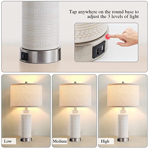 Aieampdo Set Of 2 Modern Table Lamps For Bedroom Bedside, 3-Way Dimmable Touch Ceramic Lamp With Dual Usb Ports, Contemporary White Decor Desk Lamp For Living Room End Table Entryway, 2 Bulb Included #TOP2
