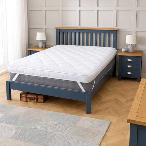 Neo Extra Thick 10CM Mattress Topper Soft Memory Foam Plush Bounce Fibre Breathable Diamond Quilted Fabric Elastic Anti Slip Corner Straps Secure Fit All UK Bed Sizes (Double)
