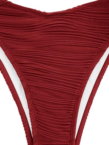 Image of ZAFUL Women Strapless Textured Bandeau Bikini 2 Piece Swimwear Cheeky Solid Lace up Bathing Suits