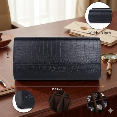 Image of essart 12-Slot Watch Roll Case - Luxury PU Leather Travel Watch Organizer for Men & Women | Portable Watch Storage Case | Scratch-Resistant & Protective