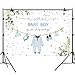 Rsuuinu Baby Shower Backdrop for Boys Blue Gold Dots Jumpsuits A Sweet Baby Boy is On His Way Photography Background Kids Newborn Boys Birthday Party Decoration Supplies Banner Photo Booth Props 7x5ft
