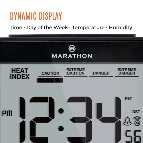 Marathon Atomic Desk Clock, Black - Easy-To-Read 5.2” Display With Calendar + Heat & Comfort Index - Includes Alarm With Snooze & Backlight #TOP3