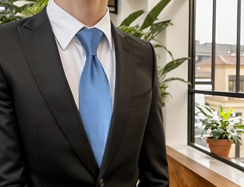 S&W SHLAX&WING Gravata masculina Gravata Azul Aço Cor Sólida Gravata Extra Longa