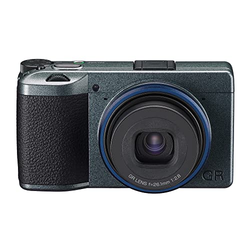 Image of Ricoh GR IIIx Urban Edition, Metallic Gray Body with Navy Blue Ring, Digital Compact Camera with 24MP APS-C Size CMOS Sensor, 40mmF2.8 GR Lens (in the 35mm Format) | 24.2MP Aps-C, 40mm F /2.8 Gr Lens, 3-Axis 4-Step Sr, Gr Engine 6, Metallic Gray Body with Navy-Blue Ring