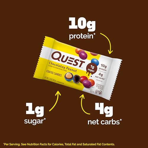 Quest Nutrition Coated Candies, Chocolatey Peanut, 1g Sugar, 10g Protein, 4g Net Carbs, Gluten Free, Keto Friendly, 12 Count image 2