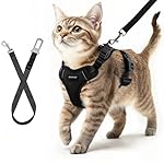Cat Harness and Leash for Walking, Cat Car Harness, Escape Proof Soft Adjustable Vest Harnesses for Cats, Easy Control Breathable Reflective Strips Harness, Kitten Harness and Leash Set, Black, S