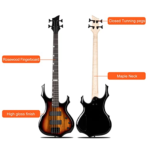 Ktaxon Electric Bass Guitar Full Size Flame Design Bass Set With 20 Watt Amplifier, Portable Bass Bag, Superior Amp Wire, Adjustable Guitar Strap, Plectrum, Wrench Tool(Sunset) #TOP2