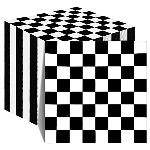 Colarr Checkered Flag Napkins Race Car Disposable Party Napkin Black And White Checkered Decorative Napkin For Food Birthday Racing Party Decoration (100) #TOP14