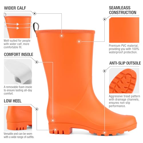 Image of HISEA Women Rubber Boots Wide Calf Rain Boots Matte Surface Waterproof PVC Rubber Rain Boot Mid Height Rain Shoes for Outdoor Gardening Work Walking