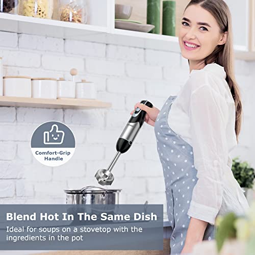 FRESKO Staafmixer, 1000 W, pureerstaaf met 12 snelheden, turbo-knop, beker van 700 ml, met deksel, roestvrij staal, voor saus, soep, babyvoeding - Afbeelding 6