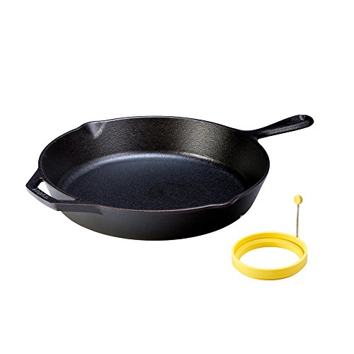 LODGE Pre-Seasoned Cast Iron Skillet (12 inch) and Dishwasher Safe Silicone Egg Ring