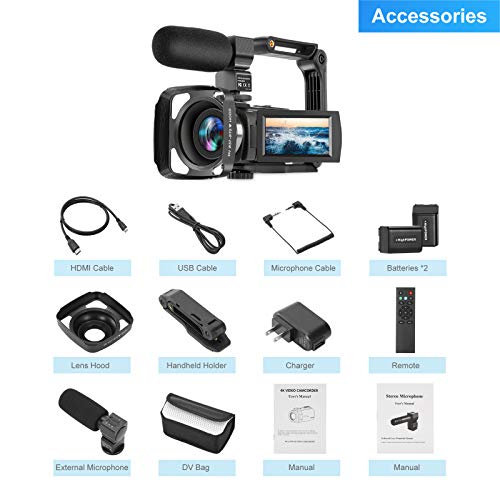 Video Camera Camcorder 4K 60FPS kicteck Ultra HD Digital WiFi Camera 48MP 3 inch Touch Screen Night Vision 16X Digital Zoom Recorder with External Microphone, Remote Control, Lens Hood, Stabilizer