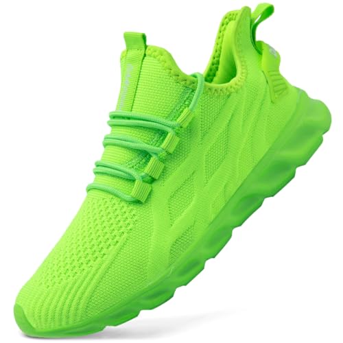 VGPSFN Damen Slip-On Outdoor Sneakers Leichte & Atmungsaktive Sportschuhe Alltagstaugliche Freizeitschuhe Bequeme Schuhe Mit Flacher Sohle Für Straßenlauf Wandern Training Fluoreszierendes Grün EU 39