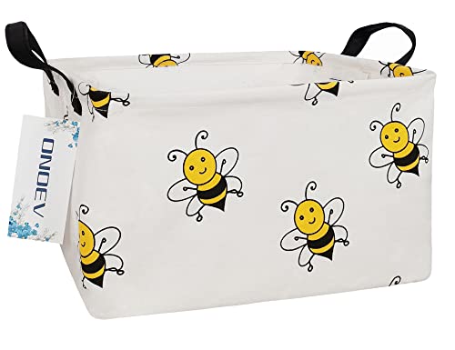 ONOEV Rectangular Folding Laundry Basket, waterproof Canvas Basket,gift basket,Suitable for children's room,Office,Clothes,Toys Storage(Bee)