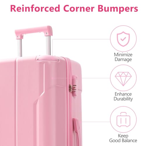 3 Piece Luggage Set - Lightweight Durable Hard Shell Suitcases with Double Wheels (20/24/28 Inch, Pink)4