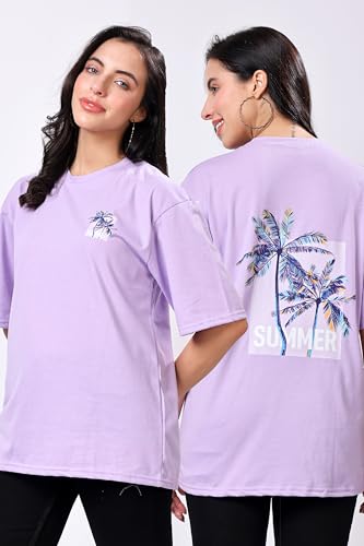Image of TQH Women's Casual Printed Round Neck, Oversized Longline Drop Shoulder Boho Style T-Shirt