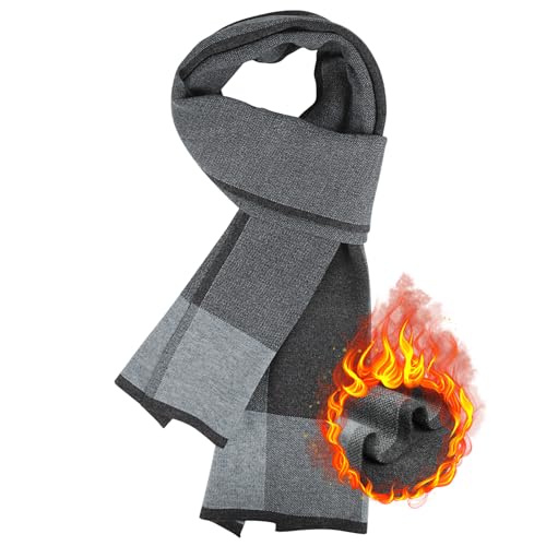 HIYATO Schal Herren, Merino Winterschal für Herren, 30% Merinowolle Weiche Warm Schal, 180x30cm(Grau)