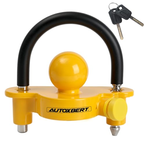 AUTOXBERT Trailer Lock, Tow Hitch Anti-Theft Safety Lock, High Performance Steel Universal Security (Yellow)