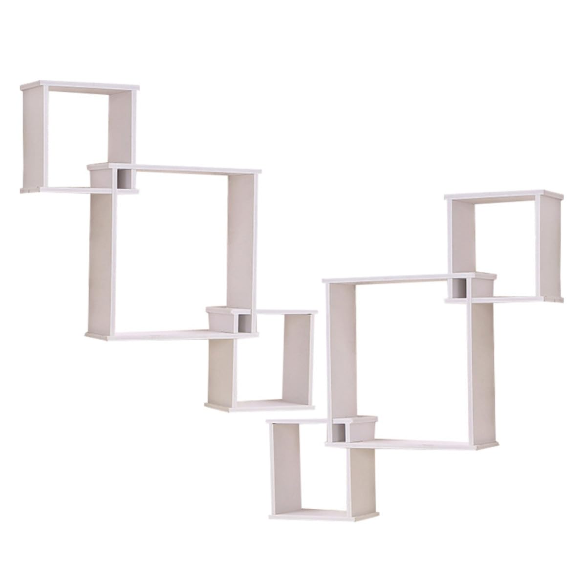 Étagère murale 120cm blanche en bois de style classique pour salon | Lot de 2