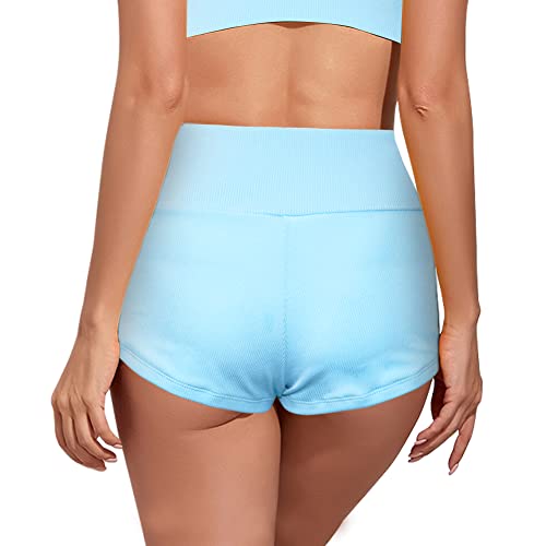 meioro Solid Color Women's Swimsuit Bottoms Tie Front Swimwear Bottom High Waist Drawstring Bikini Shorts Bathing Suits2
