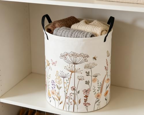 Image of ESSME Kids Laundry Basket,Flower Hamper Collapsible Canvas Waterproof Storage Bin for Girls, Cute Hamper,Gift Baskets(Flower cluster)