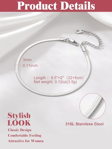 Image of FOCALOOK 14K Gold Plated Anklets for Women Waterproof Plus Size Ankle Bracelet 8.5-10.5 Inch Adjustable Mariner /Figaro /Flat Snake /Cuban Link Chain Anklet Jewelry for Summer Beach Holiday