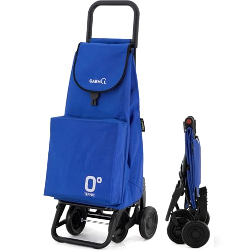 GARMOL Carro de la Compra Térmico Plegable 55 Litros |Bolsillo Térmico Interior de 11 Litros | Carro de la Compra 4 Ruedas Gran Capacidad Abatible | Carrito Compra Plegable Color Azul