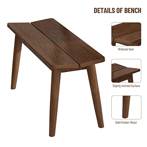 Royard Oaktree 3-Piece Dining Table Set Modern Rectangular Dining Table With 2 Benches Rubber Wood Dining Room Set For 4 Breakfast Nook Set For Kitchen Dining Room Walnut Color #TOP4