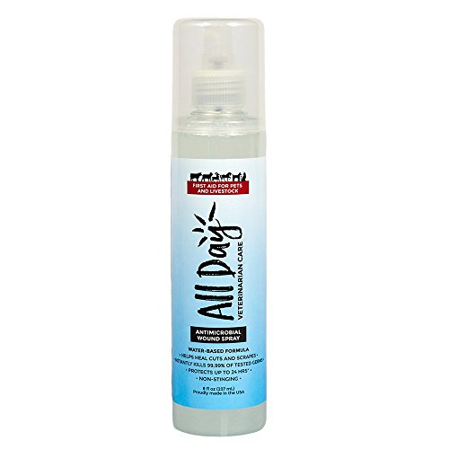 All Day Veterinarian Care 8oz Wound Spray Bottle – 24 Hr Protection – Kills 99.99% of Germs, Bacteria – Apply to Pet Wounds, Infections, Rashes, Ringworm (8oz Bottle)