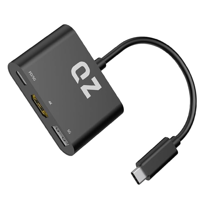 [HDMI 4K + USB-C + USB] QZ USB-C Hub with HDMI 4K, Dual Alternate USB Type-C Port with Power Delivery 100W or Data Transfer 5Gbps for USB-C PC, Laptop and Phones