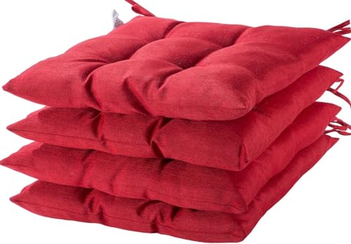 HAMO Seat Pad Cushions for Dining Chairs Set of 4, 40x40 cm, 16x16 inches (Red)