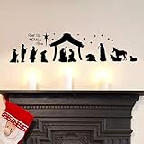 DXLING Large Christmas Nativity Scene Wall Decor Stickers Unto Us a Child is Born Nativity Vinyl Wall Decal - Christian Decor Mural YA296 (Black)