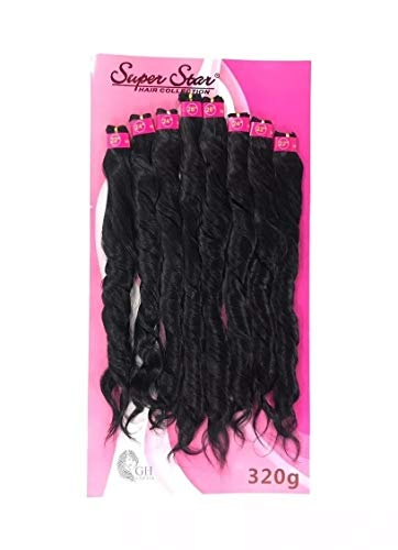 Cabelo 100% orgânico Liso Ondulado Luna - Super Star 320 Gr 8Telas Cor:Preto