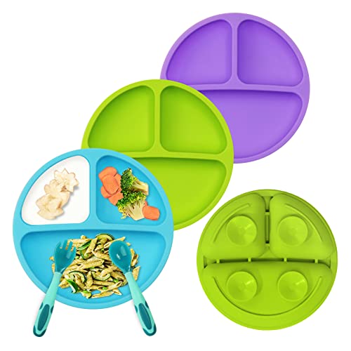 Wee Me Suction Plates For Babies & Toddlers - Toddler Utensils - Silicone Plates With Spoon Fork For Baby, Bpa-Free, Dishwasher And Microwave Safe, 3 Pack #TOP6