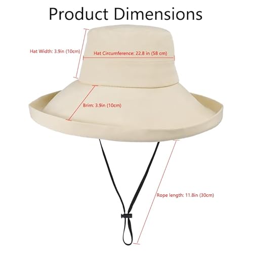 Summer Sun Bucket Hats for Women Wide Brim Packable Beach Hat for Hiking Beach Fishing Summer Safari Beige