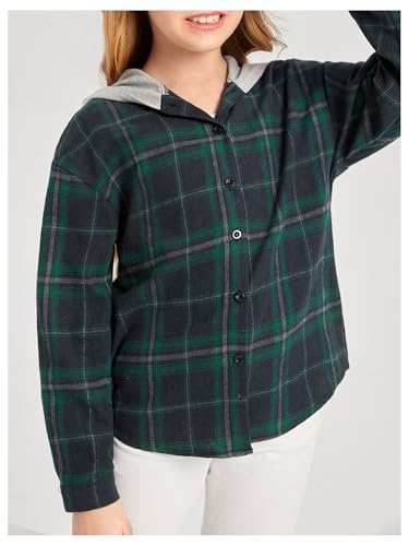 Milumia Girl's Plaid Button Down Jacket Hooded Neck Long Sleeve Casual Outerwear2