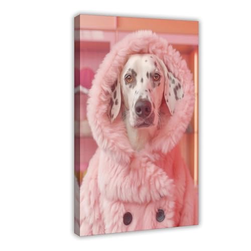 Poster sur toile déco murale chien amusant manteau rose chambre