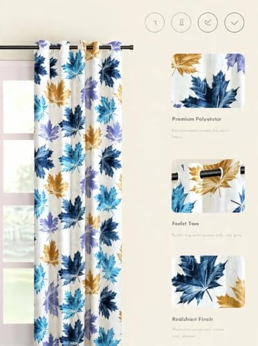 Image of HUTI 5 Feet Blue Window Curtain Set of 2 | Semi Transparent Leaf Print | Light Filtering Polyester | Eyelet Curtains for Living Room & Bedroom 4x5 ft (120 x 150 cm) | Perfect for Home Decor