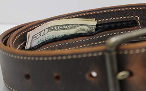 Money Belt, Hidden Zipper Pocket, Travel Security Belt, Full Gain Leather, Amish Made in USA4