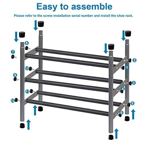 Hedomii 3-Tier Expandable Shoe Organizer - Heavy Duty Metal Shoes Rack Storage For Entryway Closet Doorway, Adjustable Free Standing Shoe Racks (Black) #TOP2