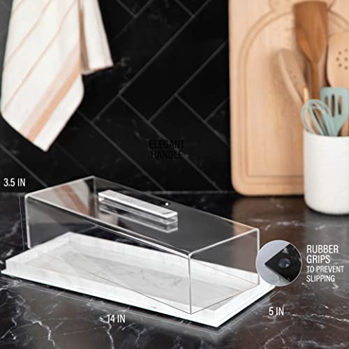Gold Valley Rectangular Cake Tray, Cake Plate Dish With Lucite Display Cover Lid, Dessert Holder Tray, Cake Stand, Grey Marble Rectangle Cake Platter With Lucite Cover, Pastry Base #TOP2