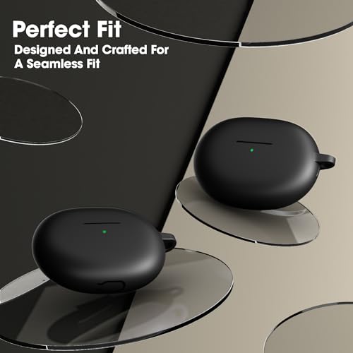 Image of Sounce Silicone Case Cover for Realme Buds Air 5 Pro, Portable Non-Slip Grip & Scratch-Resistant Protector with Carabiner Clip Full Protection Water Resistant, Shockproof Cover - Black