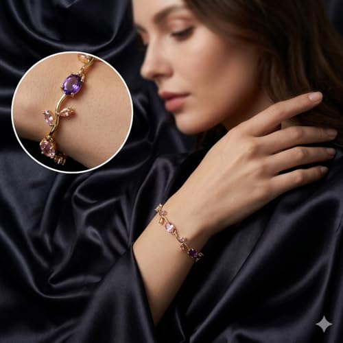 Image of 18K Gold Plated Stylish Chain Bracelet for Women & Girls | Trendy Unique Diamond Tennis Charm Link Tulip Everyday Instagram Viral Jewellery