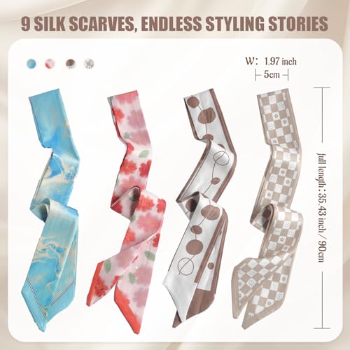 9-Pack Lightweight Fashion Scarves for Women - Polyester Blend Scarf Set, Floral/Geometric/Solid Styles, Multi-Use Accessory2